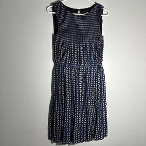 Women’s Joe Fresh Sz S P Stretchy MIDI Knit Dress Pleated Career Navy Geometric - Picture 1 of 12