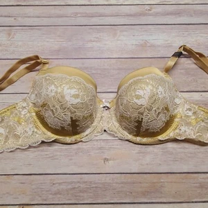 Victorias Secret Dream Angels Demi Bra Memory Fit 32DD Gold Metallic Lace NEW - Picture 1 of 2