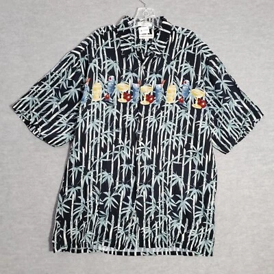 VINTAGE Pierre Cardin Men Button Up Shirt Large Black Martini Hawaiian Collar - Image 1 of 4