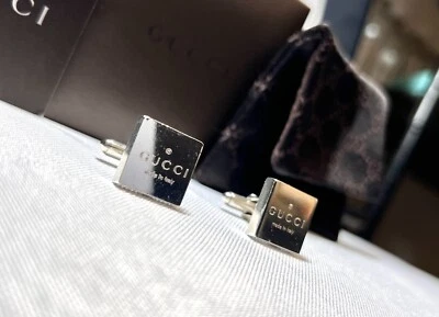 Autentici [Rari] Gucci Gemelli Logo Quadrato Argento Sterling SV925 & Scatola - Immagine 1 di 4