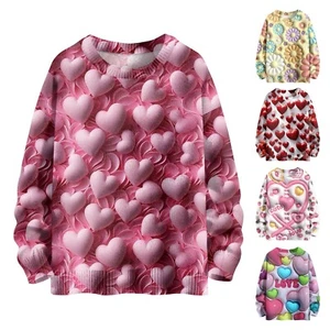 Valentine's Day Heart Love Sweatshirts For Women Knit Sweater Cute Shirt Fall - Picture 1 of 16