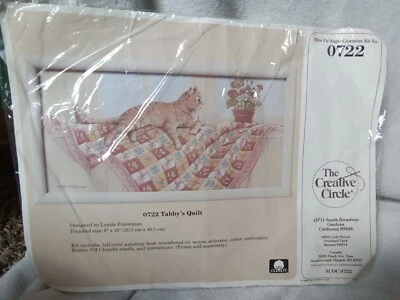 The Creative Circle Embroidery Kit "Tabby's Quilt" Cat 0722 finished 8 x 16" New - Image 1 of 4