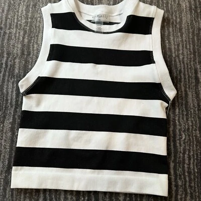 Eye Candy Tank Womens S/M Sleeveless Tank Top Black White Wide Stripe Crop Top - Image 1 of 4
