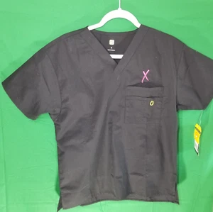 WONDERWINK UNISEX SIZE SMALL BLACK V-NECK SCRUB TOP - "THE ALPHA" NURSE NWT - Picture 1 of 9