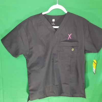 WONDERWINK UNISEX SIZE SMALL BLACK V-NECK SCRUB TOP - "THE ALPHA" NURSE NWT  - Image 1 of 4