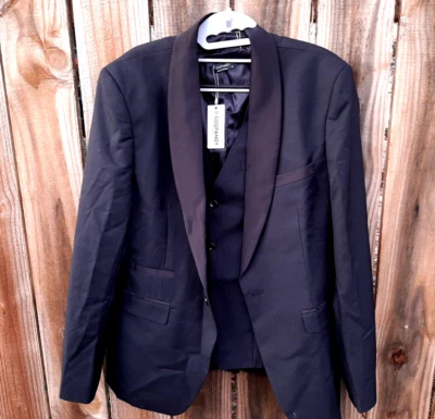 COOFANDY Conjunto de Esmoquin de 3 Piezas Calce Ajustado Uno Pero Chaqueta y Chaleco Pantalones M Negro Foto 1 de 4