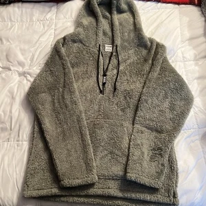 Victorias Secret Pink  Womens Medium Hoodie Sherpa Olive/Gray Fleece - Picture 1 of 7