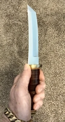 Vintage Tanto 11 1/2 inch Wrapped Leather Hilt w/brass features, SS Combat Blade - Image 1 of 4
