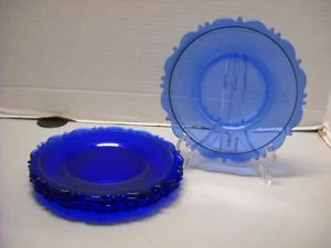 LE Smith Cobalt Glass Mt. Pleasant Shield Luncheon or Salad Plates Set of 5 - Picture 1 of 10