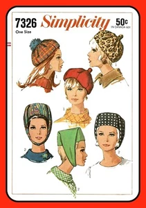 Ladies BERET Pattern Unique Toque Hat w CHINSTRAP Simplicity 7326 Vtg 1967 - Picture 1 of 5