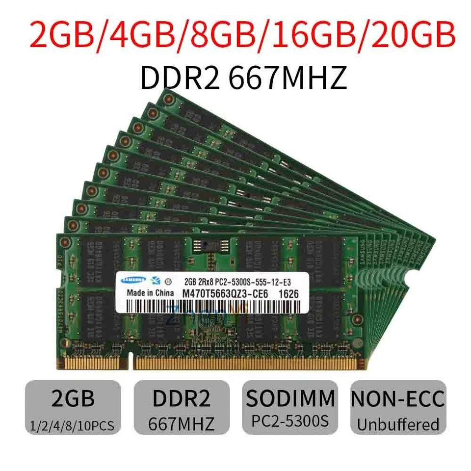 20G 16GB 8GB 4GB 2GB 1GB PC2-5300S 667Mhz Laptop notebook RAM For Samsung LOT UK