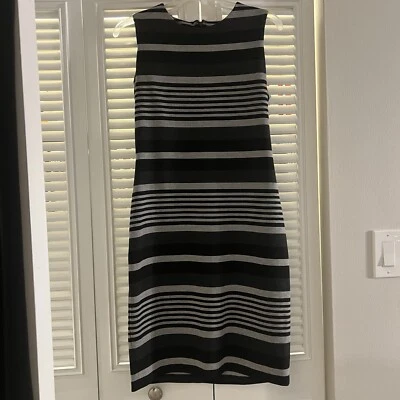 Calvin Klein Dress Womens 6 Black Striped Above Knee Sheath Sleeveless Career - Image 1 of 4