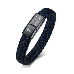 Medical Alert Genuine Braided Leather Men Bracelet Cuff Personalized Engraving - Picture 1 of 21