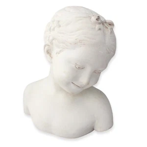 Vintage Plaster Bust Sculpture of Young Smiling Girl / Child with Braids Statue - Picture 1 of 11