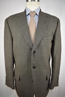 Samuelsohn Brown/Black Checked 100% Wool Three Button Sport Coat Size: 42L - Image 1 of 4