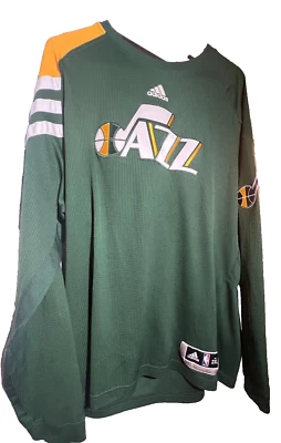 Vintage Adidas Green & Yellow Utah Jazz Long Sleeve Sewn On Logo 2XL Mens shirt. - Image 1 of 4