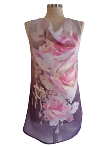 Next cowl neck sleeveless satin pink floral long top dress tunic size 6 (XS/S) - Picture 1 of 5