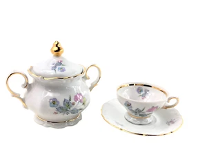 Winterling Bavaria WIG86 Sugar Bowl Lid Tea Demitasse Cup Saucer Vtg 4 Pcs - Picture 1 of 7