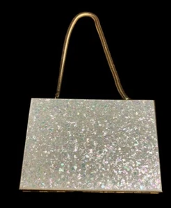 VINTAGE 1958 PEQI PARIS KAYCRAFT ?CIGARETTE MAKEUP PURSE CRUSHED SILVER STONES - Picture 1 of 13