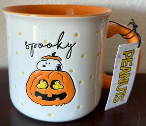 Peanuts Snoopy & Woodstock SPOOKY 21 oz Orange & White Mug Halloween NWT! - Picture 1 of 5