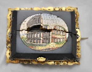 Vintage Victorian 1800’s Italian Micro Mosaic Roman Colosseum Ruins Brooch AS IS - Picture 1 of 7