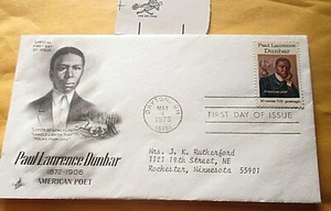 FDC #1554*PAUL LAURENCE DUNBAR*5/01/75*Amer Poet*Art Craft Cachet*Plus MINT10c S - Picture 1 of 3