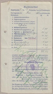 Mahnzettel der "Städtischen Steuerkasse Potsdam" 1925 - 2. Bezirk - Original - Picture 1 of 2
