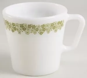 4 vtg Pyrex Corelle Mugs Cups Spring Blossom Crazy Daisy Glass Green , excellent - Picture 1 of 4