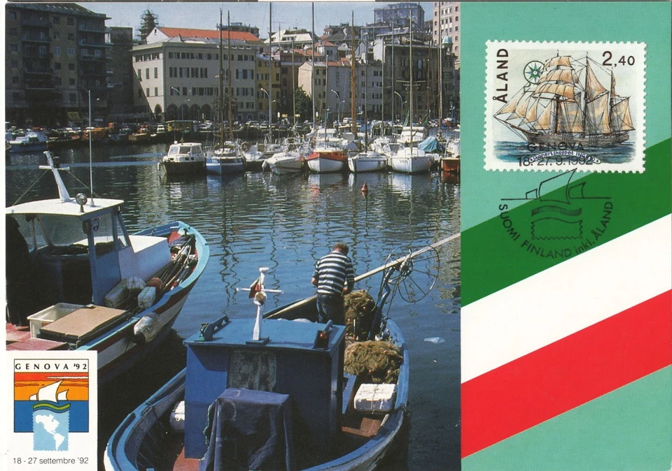 Maxi tarjeta 1992 Genova Aland Island Harbour Ship Ingrid Finlandia como nueva exposición Foto 1 de 1