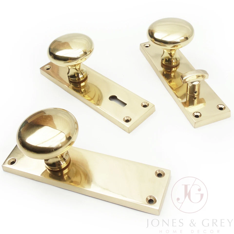 NEW YORK STYLE SOLID BRASS ROUND DOOR HANDLES MORTICE KNOBS ON LONG BACKPLATE - Image 1 of 1