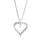 1/20 cttw Lab Created Diamond Heart Pendant Necklace .925 Silver Prong 1 Inch