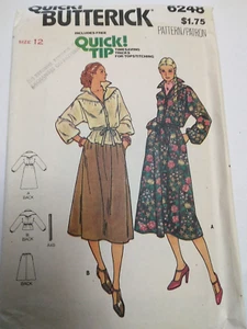 Dress Top Skirt Belt 12 Butterick 6248 Sewing Pattern Quick UC FF VTG 70s Loose - Picture 1 of 7