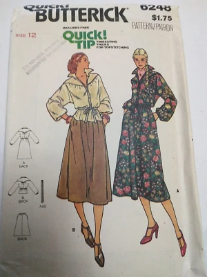 Dress Top Skirt Belt 12 Butterick 6248 Sewing Pattern Quick UC FF VTG 70s Loose - Image 1 of 4