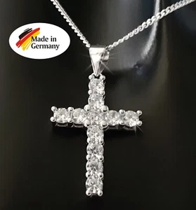 925 ECHT SILBER rhodiniert *** Kreuzkette Zirkonia Kreuz Anhänger 28mm, Kette - Bild 1 von 9