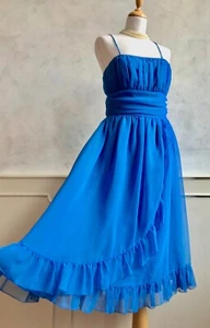 Vintage JOHN CHARLES Cobalt Blue Ruched Ruffle Prom Occasion Formal Dress S 10 - Picture 1 of 10
