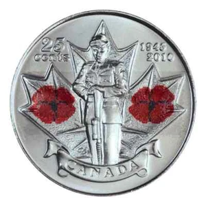 2010 CANADA 25¢ POPPY COLORED QUARTER UNCIRCULATED FROM MINT ROLL COIN - Picture 1 of 2