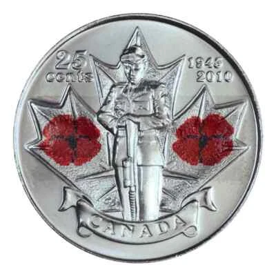 2010 CANADA 25¢ POPPY COLORED QUARTER UNCIRCULATED FROM MINT ROLL COIN - Image 1 of 2
