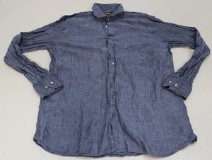 Neiman Marcus Shirt Mens XL Blue Long Sleeve Button Up Linen Casual Lightweight - Picture 1 of 8