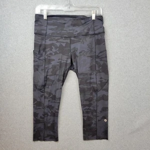 Lululemon Pants Womens 10 Black Camo Fast free Crop Pocket Leggings Yoga Gym - Picture 1 of 13