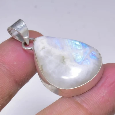 Rainbow Moonstone Gemstone Handmade 925 Sterling Silver Jewelry Pendant - Image 1 of 4