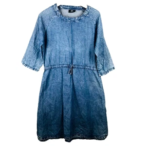 Gina Benotti Robe Tunique Femme S 36/38 Bleu Jean Manches 3/4 Col Rond Cordon - Picture 1 of 3