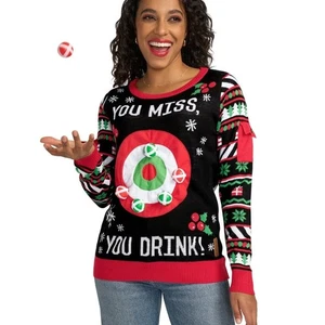 Tipsy Elves “You Miss, You Drink!” Target Game Christmas Sweater, Size M  NWT - Picture 1 of 10