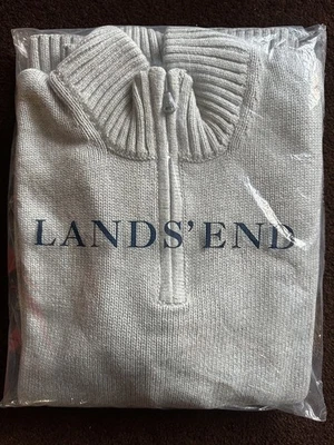 Lands’ End Cotton Drifter Quarter Zip Mock Top Grey Heather Size Medium New - Image 1 of 2