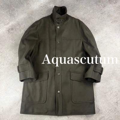 Aquascutum Balmacaan Coat Khaki Asian fit XL US size L Wool Men's Authentic - Image 1 of 4