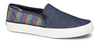 Sapatos de barco Keds femininos 8.5 listra de dois andares denim slip on preppy náutico - Imagem 1 de 4
