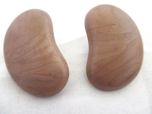 Vintage 90's Unique Stud Earrings Faux Wood Kidney Shape on Posts 1 1/2 x 1" - Picture 1 of 1
