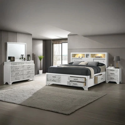 Queen Upholstered Bed with 2 Nightstands Bedroom Set - Image 1 of 4