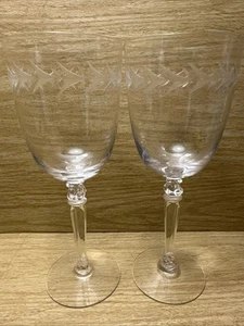 Fostoria Holly Crystal Water Wine Goblets 7-7/8" Tall Lot of 2 Clear Glasses - Picture 1 of 10
