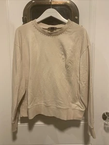 ST. JOHN Embellished Neckline Sweatshirt Rose Quart Cream Size Large Boxy - Afbeelding 1 van 9