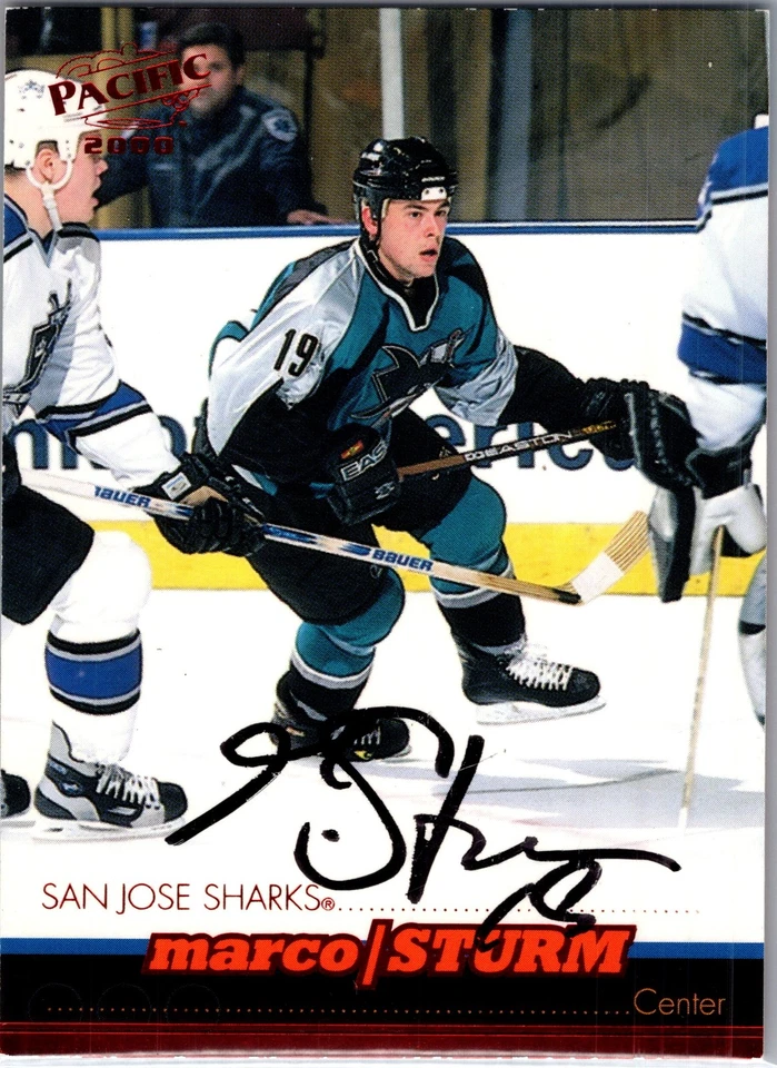 1999-00 PACIFIC RED #383 MARCO STURM AUTOGRAPH SAN JOSE SHARKS - Image 1 of 2